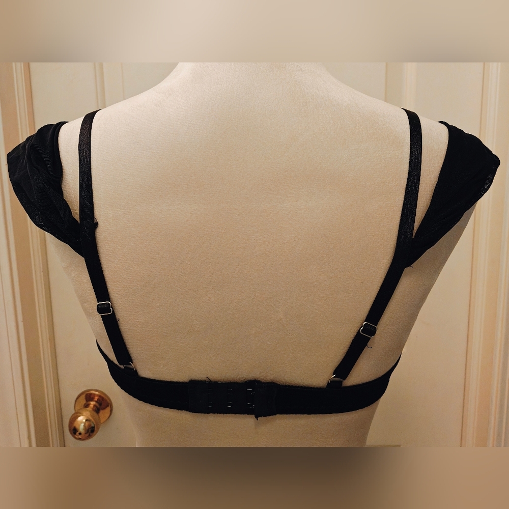 Sugar Thrillz Forbidden Fling Satin Bra w Lace, Rose Buds, Drape Sleeves Ruffles - Picture 5 of 14